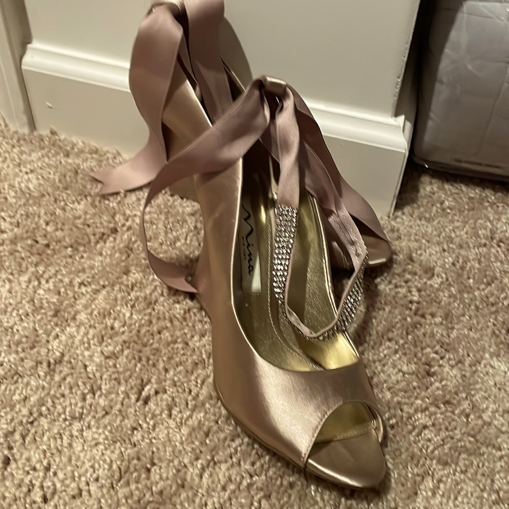 Nina Wedge peep toe with rhinestone ankle strap